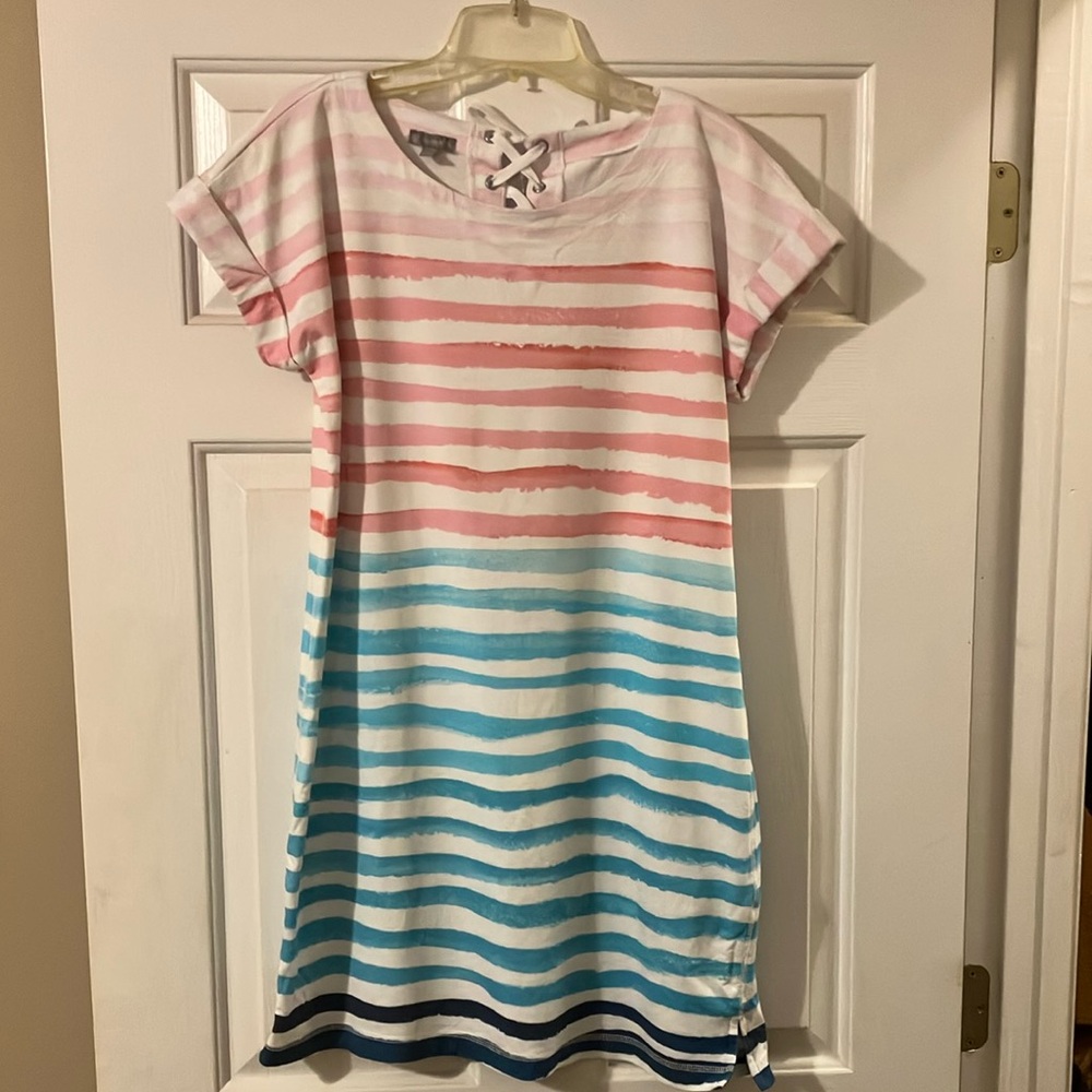 Talbots Pink and Blue Striped Short Sleeve Mini Dress